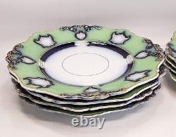 Set Of 8 Antique Opaque Granite China Plates William Ridgway Green Gold Blue