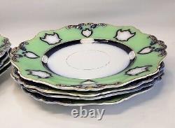 Set Of 8 Antique Opaque Granite China Plates William Ridgway Green Gold Blue