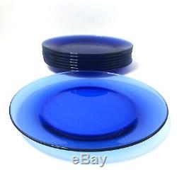 Set Of 8 Cobalt Blue Glass Dinner Plates 10 1/2
