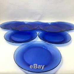 Set Of 8 Cobalt Blue Glass Dinner Plates 10 1/2