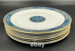 Set Of 8 Royal Doulton Carlyle Dinner Plate Blue Gold Flowers England 10 5/8
