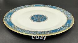 Set Of 8 Royal Doulton Carlyle Dinner Plate Blue Gold Flowers England 10 5/8