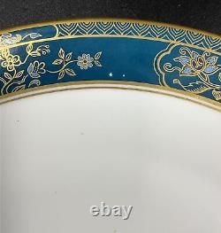 Set Of 8 Royal Doulton Carlyle Dinner Plate Blue Gold Flowers England 10 5/8