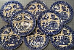 Set Of 8 Vintage Blue Willow divided/grill plates made in Occupied Japan