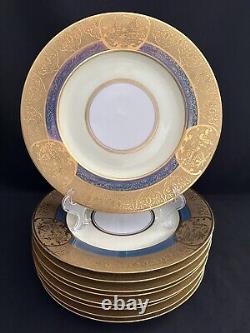 Set Of 9 Hutschenreuther Royal Bavarian 22kt Gold Encrusted Blue Dinner Plates