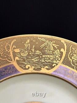 Set Of 9 Hutschenreuther Royal Bavarian 22kt Gold Encrusted Blue Dinner Plates