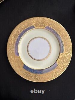 Set Of 9 Hutschenreuther Royal Bavarian 22kt Gold Encrusted Blue Dinner Plates