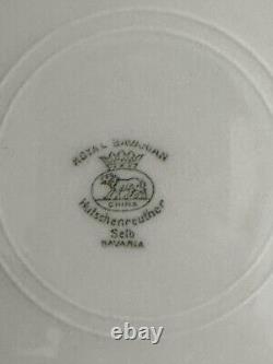 Set Of 9 Hutschenreuther Royal Bavarian 22kt Gold Encrusted Blue Dinner Plates