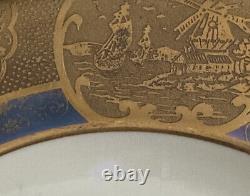 Set Of 9 Hutschenreuther Royal Bavarian 22kt Gold Encrusted Blue Dinner Plates