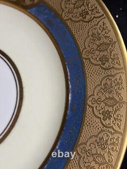 Set Of 9 Hutschenreuther Royal Bavarian 22kt Gold Encrusted Blue Dinner Plates