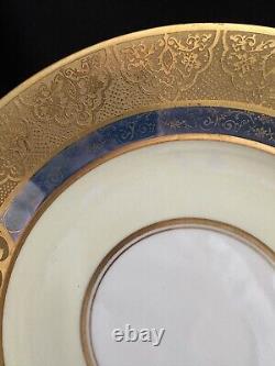 Set Of 9 Hutschenreuther Royal Bavarian 22kt Gold Encrusted Blue Dinner Plates