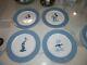 Set Of Four Disney Blue & White Ironstone Dinner Plates Mickey Minnie Donald Goo