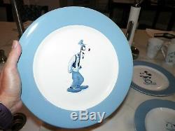 Set Of Four Disney Blue & White Ironstone Dinner Plates Mickey Minnie Donald Goo