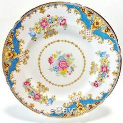 Set Of Six Shelley Blue Scalloped Dinner Plates Blue Tan Border English Floral