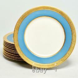 Set Of Twelve (12) Lenox For Ovington Brothers Dinner Plates, Blue/gilt, 10.5