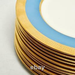Set Of Twelve (12) Lenox For Ovington Brothers Dinner Plates, Blue/gilt, 10.5