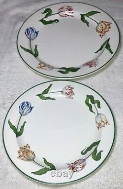 Set Tiffany & Co exclusive Tulips dinner 10 salad 9 plate red blue vintage