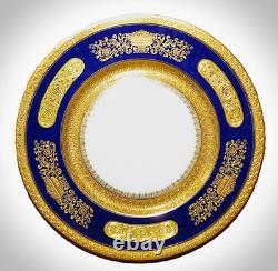 Set of 11 Hutschenreuther Dinner Plates Cabinet Service Cobalt Blue Raised Gold