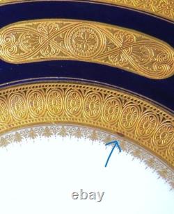 Set of 11 Hutschenreuther Dinner Plates Cabinet Service Cobalt Blue Raised Gold