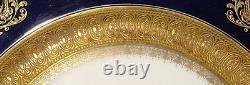 Set of 11 Hutschenreuther Dinner Plates Cabinet Service Cobalt Blue Raised Gold