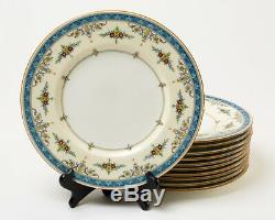 Set of 11 Minton Fine China England Dinner Plates 10 Cream Blue Floral