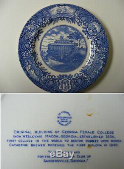 Set of 12 Blue Wedgwood Georgia Historical Dinner Plates