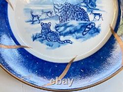 Set of 12 Lynn Chase Leopard Lazuli Dinner Plates with gold accents, gorgeous