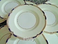 Set of 12 MINTON England BACCLEUCH Dinner Plates Blue & Gold 10.5 MINT
