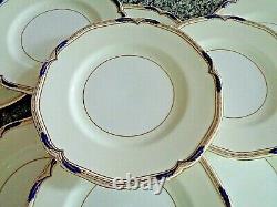 Set of 12 MINTON England BACCLEUCH Dinner Plates Blue & Gold 10.5 MINT