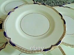 Set of 12 MINTON England BACCLEUCH Dinner Plates Blue & Gold 10.5 MINT