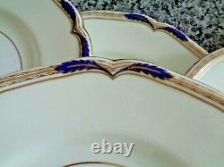 Set of 12 MINTON England BACCLEUCH Dinner Plates Blue & Gold 10.5 MINT