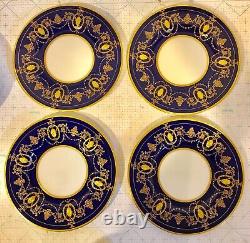 Set of 12 Minton Cobalt Blue Porcelain Dinner Plates With Gilt Enamel Borders