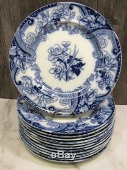 Set of 12 Pearl Ware Argyle Flow Blue Aesthetic Dinner Plates 10 5/8 Antique