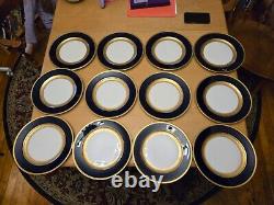 Set of 12 ROSENTHAL #5388 Dinner Plates Cobalt Blue and Wide Gold encrusted