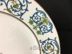 Set of 12 Rosenthal 10&3/4 Dinner Plates Turquoise Rim Scrollwork Green Gold