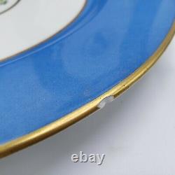 Set of 12 Vintage Blue & Gold Limoges Cabinet Dinner Plates with Flower Basket
