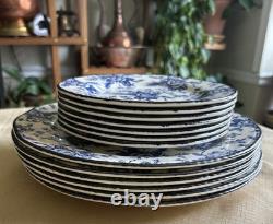 Set of 13 Vintage Wood & Sons COLONIAL ROSE BLUE Dinner & Salad Plates -England
