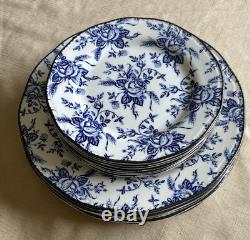 Set of 13 Vintage Wood & Sons COLONIAL ROSE BLUE Dinner & Salad Plates -England