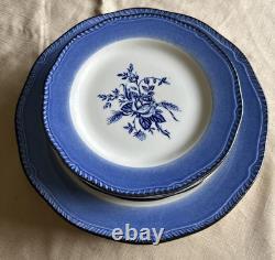 Set of 14 Vintage Wood & Sons COLONIAL ROSE BLUE Dinner & Salad Plates -England