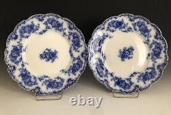 Set of 2 Antique W. H. Grindley Flow Blue With Gilt Florida Pattern Dinner Plate