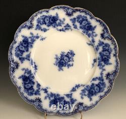 Set of 2 Antique W. H. Grindley Flow Blue With Gilt Florida Pattern Dinner Plate