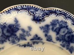 Set of 2 Antique W. H. Grindley Flow Blue With Gilt Florida Pattern Dinner Plate