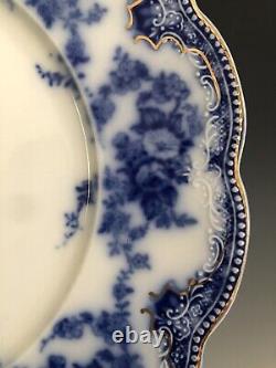 Set of 2 Antique W. H. Grindley Flow Blue With Gilt Florida Pattern Dinner Plate