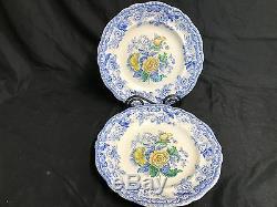 Set of 2 Spode England YELLOW & BLUE FLORAL 9 1/2 Dinner Plates