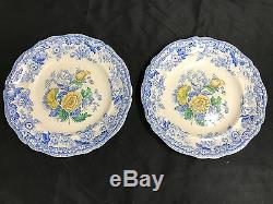 Set of 2 Spode England YELLOW & BLUE FLORAL 9 1/2 Dinner Plates