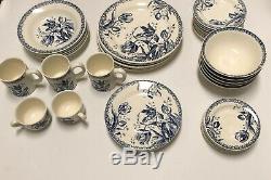 Set of 39 Gien Tulipes Blue Dinner Small Medium Large Plates, mugs, cups, bowls