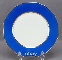 Set of 3 Haviland Limoges Blue & Gold Rimmed 9 1/2 Inch Plates C. 1876-1889