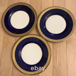 Set of 3 Royal Doulton Cobalt Dinner Plates With Gold Embossed Trim! Excellent