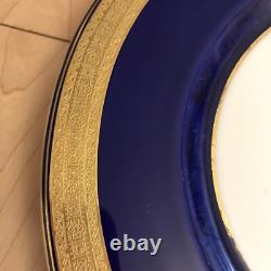 Set of 3 Royal Doulton Cobalt Dinner Plates With Gold Embossed Trim! Excellent