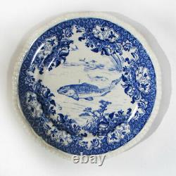 Set of 4 (+2) Vintage WT Copeland Stoke-on-Trent England Blue Fish Plates 9-3/8